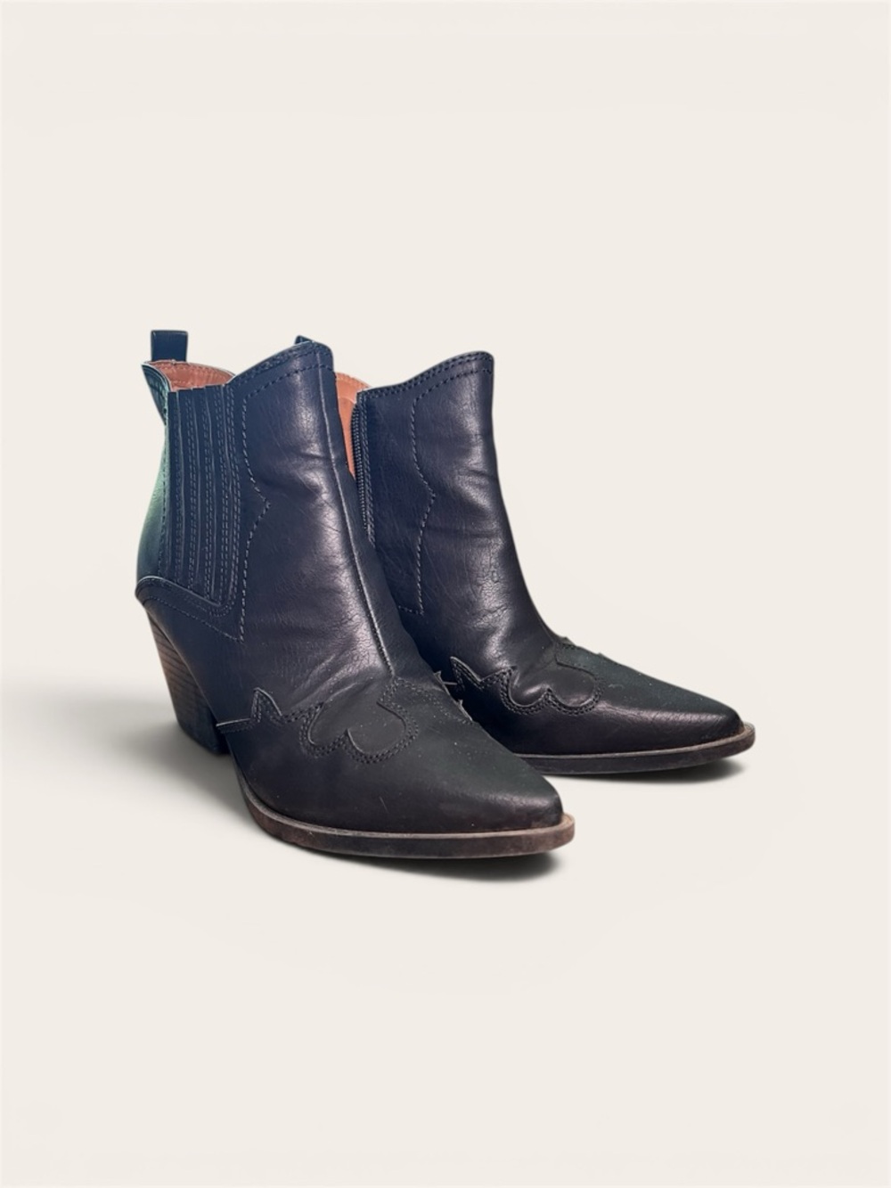 SOLD Women’s Black Faux Leather Western Ankle Boots